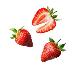 Flying Strawberry Slices on transparent background