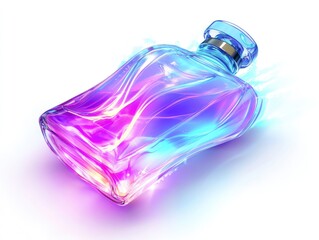 Glass Bottle with Colorful Liquid and Light Effects in Motion
