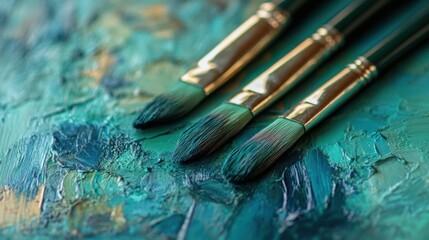 Obraz premium 緑 筆と絵の具