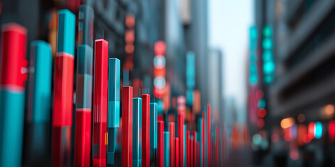 Obraz premium Financial district skyline and raising statistics showing growth and success