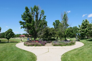 Park with summer flowers in bloom, Colorado