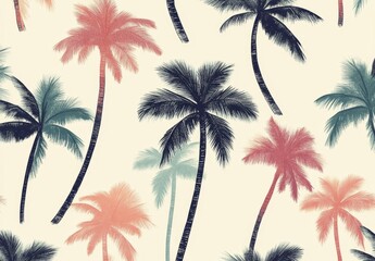 Seamless pattern of pastel palm trees.