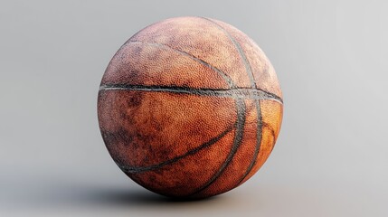 Worn leather basketball, studio shot, neutral background, nostalgic sports imagery