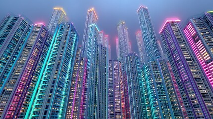 Obraz premium Vibrant Futuristic City at Night Neon Lights Illuminate Dense Skyscrapers