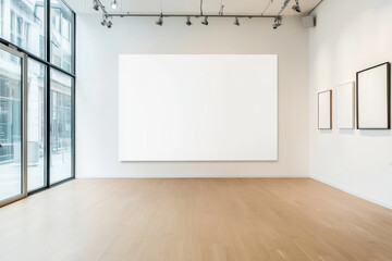 Obraz premium large white wall center of empty room creates minimalist atmosphere, perfect for showcasing art. natural light enhances space openness