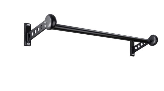 Pull-up Bar in Gym: A sleek, black pull-up bar, mounted on a gym wall, inviting a fitness enthusiast to challenge themselves and build strength.