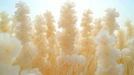 Dreamy pastel-colored flowers bathed in soft sunlight, creating a serene and peaceful atmosphere.  Perfect for backgrounds, websites, or calming visuals.