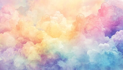 Pastel rainbow cloudscape, dreamy, soft, colorful.