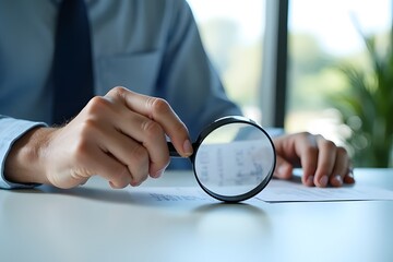 Businessman Analyzing Document with Magnifying Glass