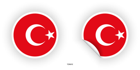 Turkiye sticker flag in circle shape and circle peeled shape on white background. Turkiye flag icon in circular form	
