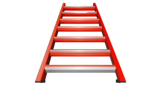 Red Ladder of Progress: A vibrant, scarlet ladder ascends towards an unknown destination. Each step represents progress and the pursuit of upward movement. This image evokes ideas of ambition, growth.