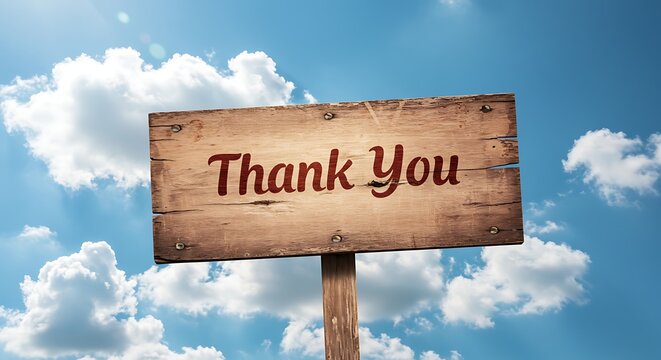 Thank You Sign Against a Sunny Blue Sky with Clouds - Powered by Adobe