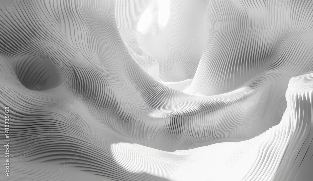Aufkleber Abstract white 3D rendering of flowing, wavy lines creating a tunnel-like structure.