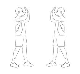 Naklejka premium Outline Illustration of Men Celebrating Fitness Achievement with a High-Five.