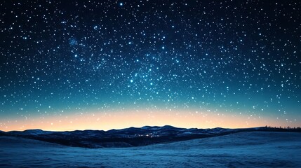 Starry Night Sky over Snowy Mountain Landscape