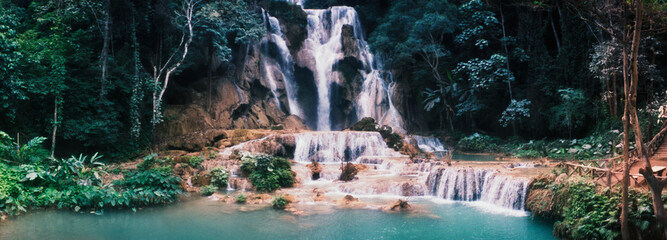 View of the Kuang Si Falls, Luang Prabang, Laos.