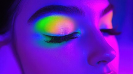 Obraz premium Vibrant Colorful Eye Makeup with Neon Lights and Artistic Flair
