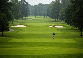 Golfer walking on green at West Virginia country club.