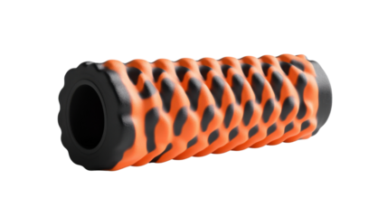 Orange and Black Foam Roller: A close-up view showcases an orange and black foam roller, revealing its textured surface, crafted for self-massage, offering therapeutic relief and muscle recovery.