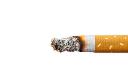Burning Cigarette: An up-close, high-angle shot of a lit cigarette, showing its ashen tip and burning ember, a stark image of a solitary vice.