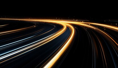 Abstract light trails, glowing streaks, curves, speed, motion, energy.