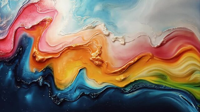 Abstract fluid art, vibrant colors, textured waves