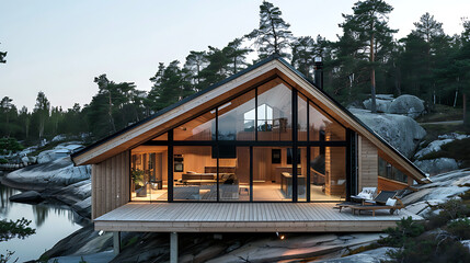 Fototapeta premium Artificial Intelligence-designed wooden house 