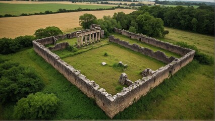 Ancient Stone Structure Amidst Verdant Fields: An Archaeological Glimpse Into the Past, Revealing History and Nature's Embrace.