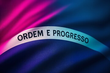 Brazilian Flag Motto "Ordem e Progresso" Detail with Neon Lighting