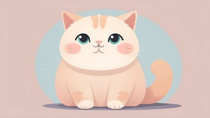 Adorable chubby cat, sitting with big round eyes, kawaii vector art, soft pastel colors