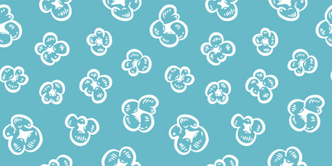 Popcorn pattern Background. doodle popcorn. popcorn seamless pattern background. Popcorn pattern for packaging snacks. Popcorn fluffy flakes pattern.