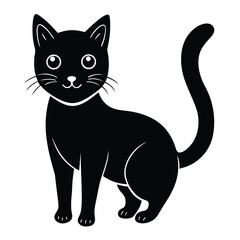 Black and white cartoon cat vector illustration with cute feline design