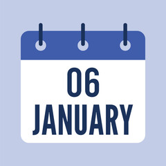6 January Calendar, Isolated Vector Calendar.