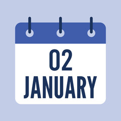 2 January Calendar, Isolated Vector Calendar.