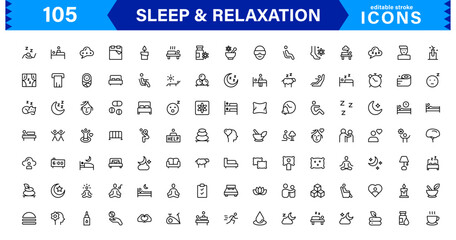 Sleep and Relaxation Icons for Peaceful and Soothing Designs. Featuring Cozy Symbols for Rest, Meditation, and Tranquility in Your Digital Work.
