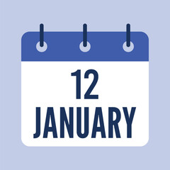 12 January Calendar, Isolated Vector Calendar.
