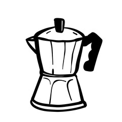 Moka Pot Coffee Tools Coloring Line Art Illustration for Beverage Enthusiasts, Menu Cafe Design, and Coffeeshop