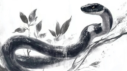 Obraz premium Minimalist Serpent Drawing on a White Background