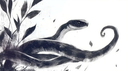 Obraz premium Minimalist Serpent Drawing on a White Background