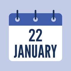 22 January Calendar, Isolated Vector Calendar.