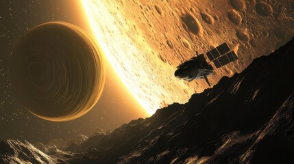 An astronaut floating weightlessly in deep space, surrounded by stars and galaxies, Earth visible in the distance