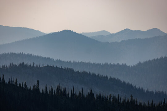 Hazy mountains from Werner Peak in the Stillwater State Forest, Montana, USA