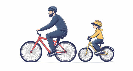 Obraz premium Father and Son Cycling: A heartwarming illustration of a father and son enjoying a leisurely bike ride together, showcasing the bond between generations.