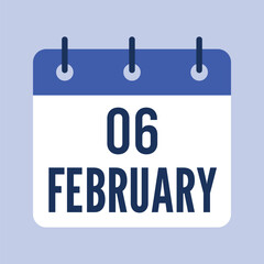 6 February Calendar, Isolated Vector Calendar.