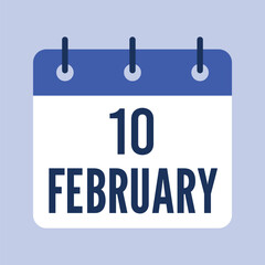 10 February Calendar, Isolated Vector Calendar.