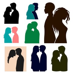  silhouettes of people, Figures of a girl with flowing hair and a guy with a stylish hairstyle.