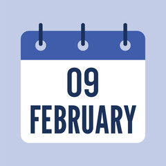 9 February Calendar, Isolated Vector Calendar.