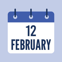12 February Calendar, Isolated Vector Calendar.