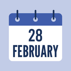 28 February Calendar, Isolated Vector Calendar.
