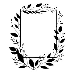 Botanical Frame with leaves on White Background
